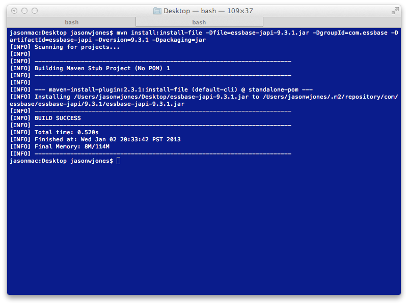 Success importing Essbase jar file Essbase Jar import success
