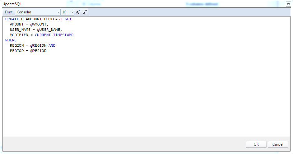 The code for updating a headcount forecast entry